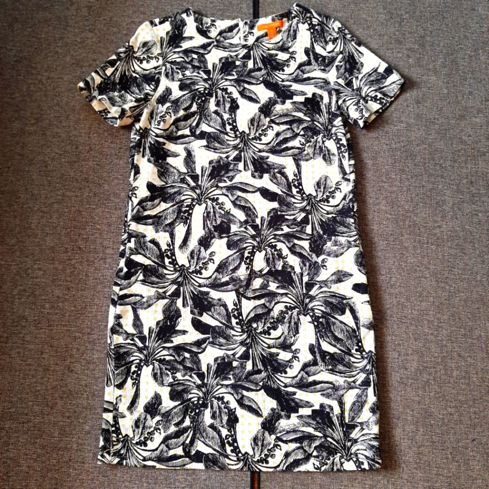 Black and White Botanical Print Dress